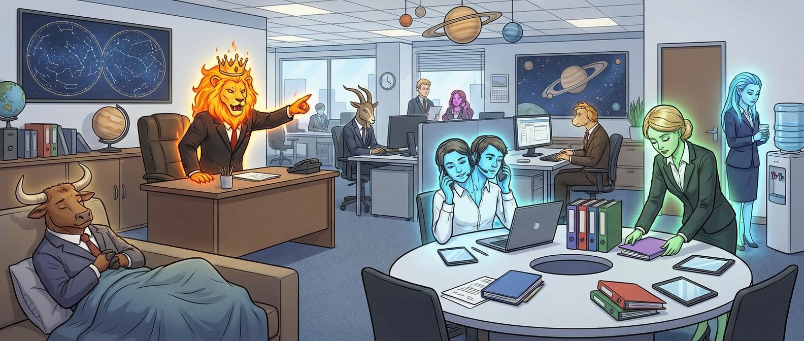 Zodiac signs workplace behavior coworker boss employee guide