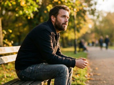 What does it mean when a Taurus man ignores you — man sitting alone on a park bench looking away, thoughtful and withdrawn expression, soft afternoon light