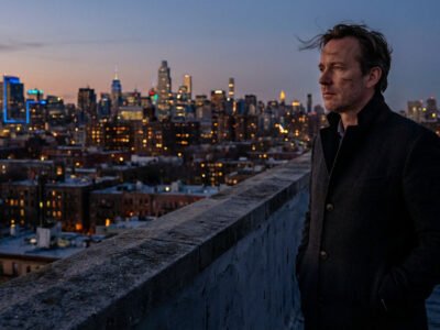 Why are Capricorns so cold and hard to love — serious man in a tailored coat standing alone on a city rooftop at dusk, composed and unreachable expression