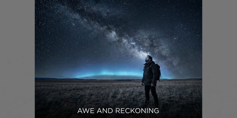 Pluto in Aquarius 2026 effects on each zodiac sign — lone figure standing at night under a vast electric blue starfield, transformative cosmic atmosphere