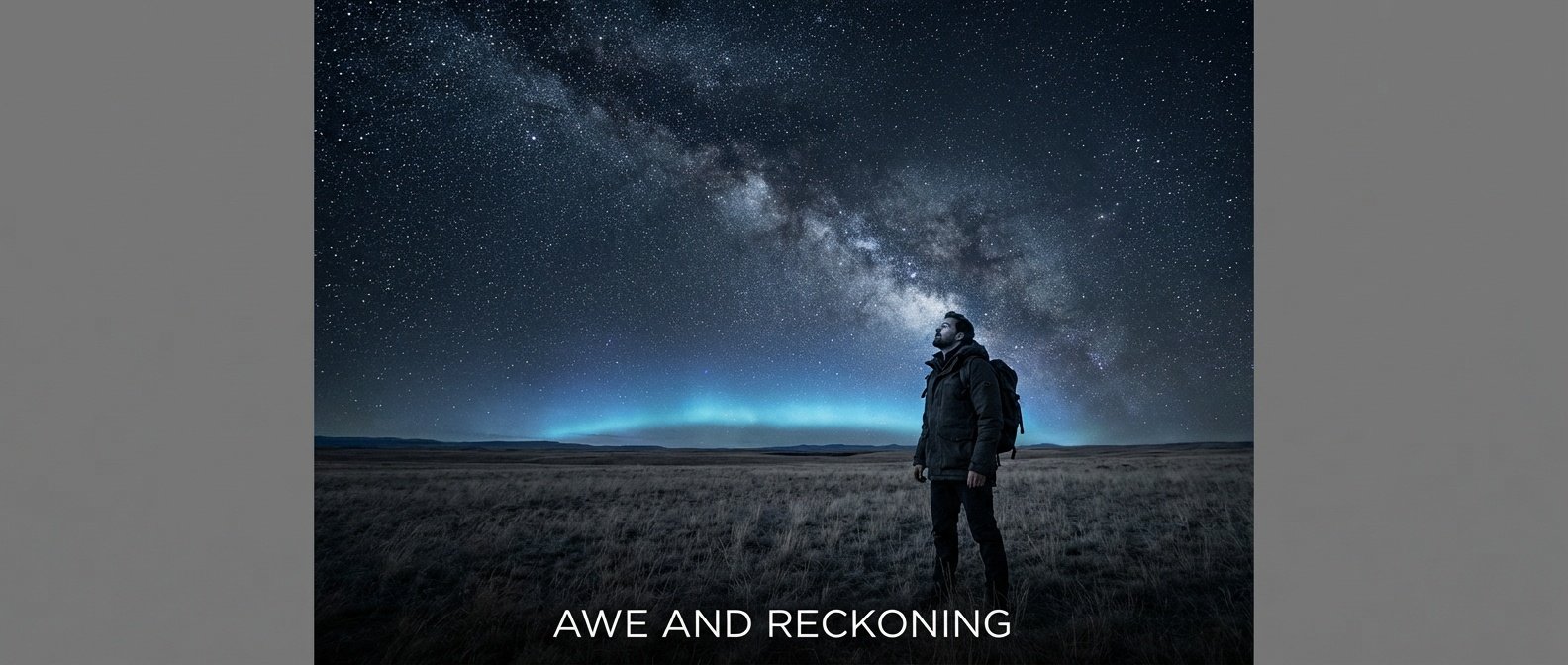 Pluto in Aquarius 2026 effects on each zodiac sign — lone figure standing at night under a vast electric blue starfield, transformative cosmic atmosphere