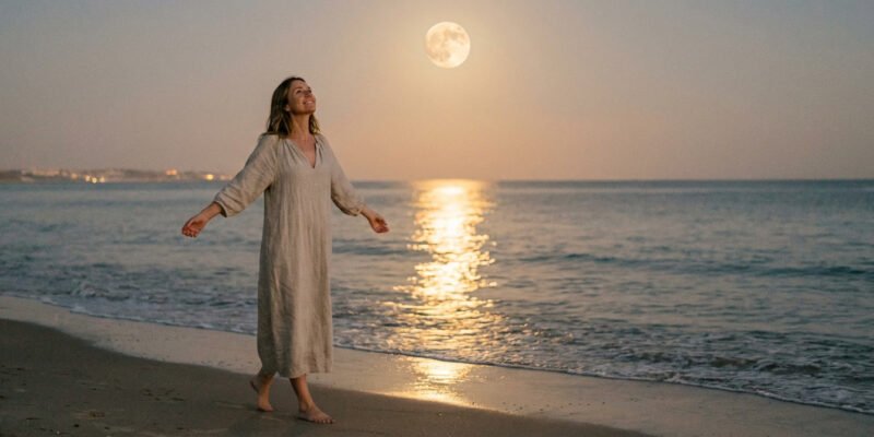 Jupiter in Cancer 2026 meaning and effects for all zodiac signs — abundant full moon over a calm ocean at night, expansive and warm cosmic energy