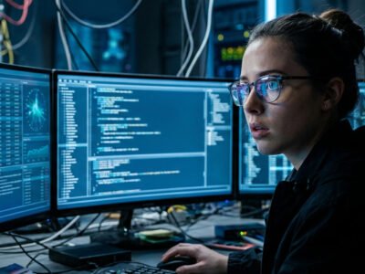 Uranus in Gemini 2026 what changes for every zodiac sign — person looking at multiple glowing screens in a dark room, electric blue light, expression of awe and rapid mental processing