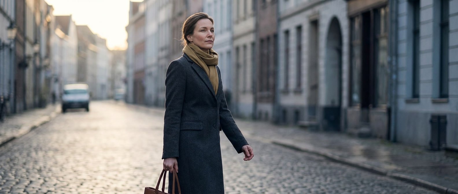 What happens when a Capricorn woman is done with you — woman in professional attire walking away down a city street, composed and resolved expression, cool morning light