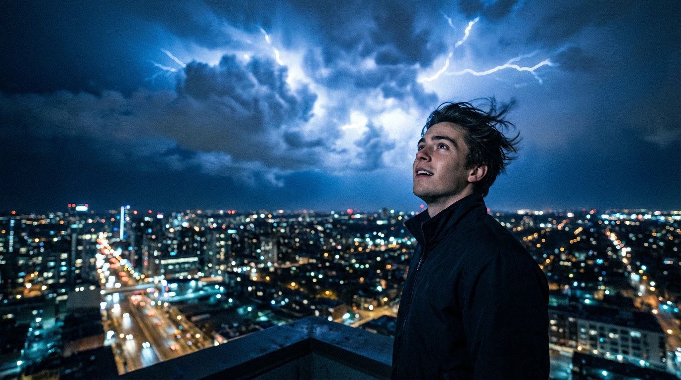 Uranus enters Gemini April 2026 — what to expect for all zodiac signs, electric sky over a city at night with lightning and communication towers