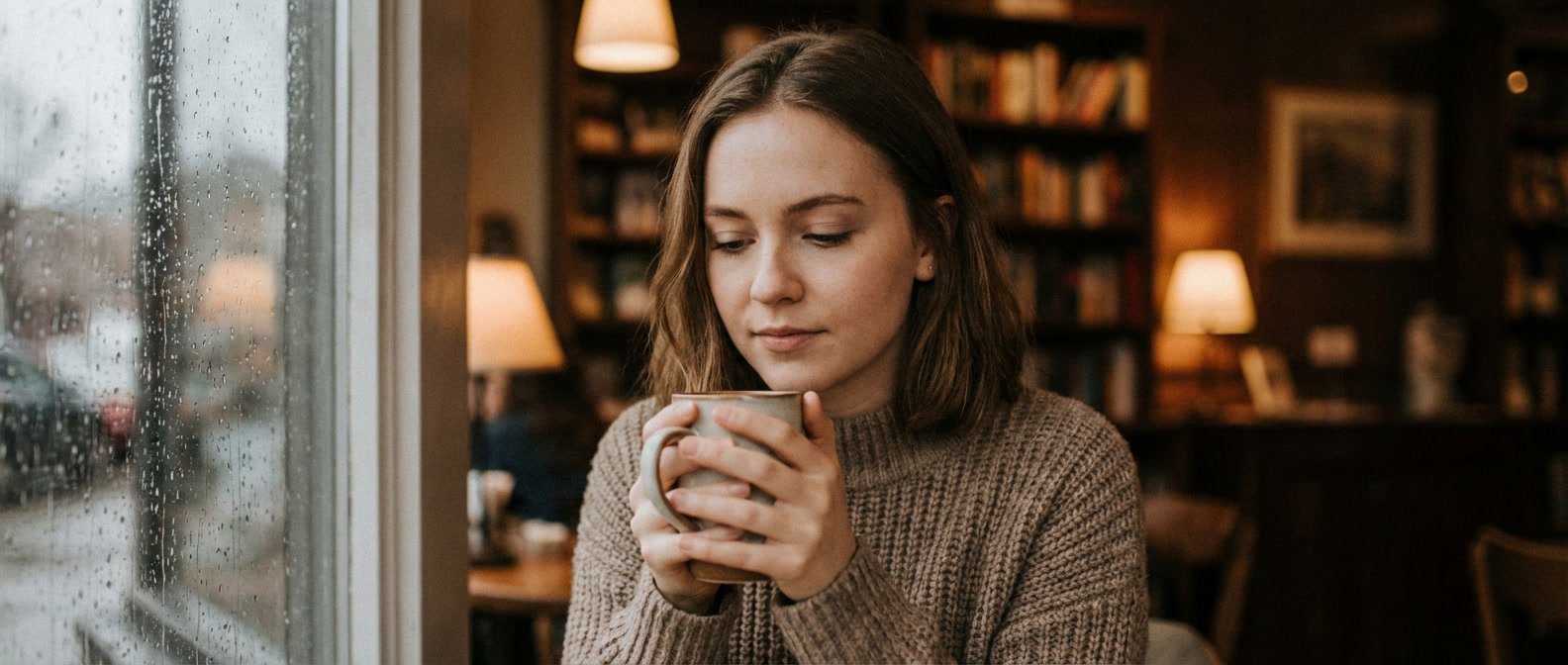 Why are Cancers so emotional and sensitive — Cancer zodiac woman looking thoughtfully out a rainy window with soft moody lighting