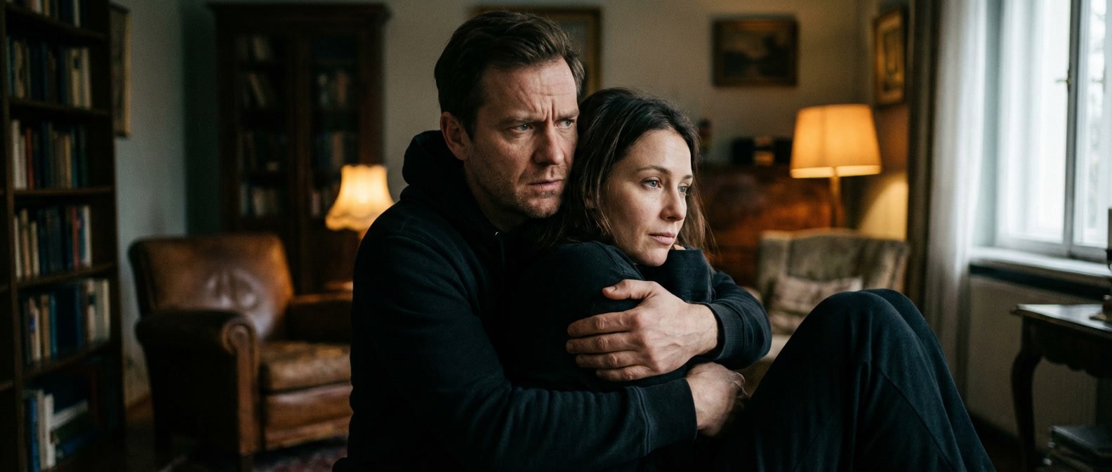 Why are Taurus so possessive and jealous in love — couple in a close and slightly tense embrace, one person's grip firm and protective, warm moody interior lighting