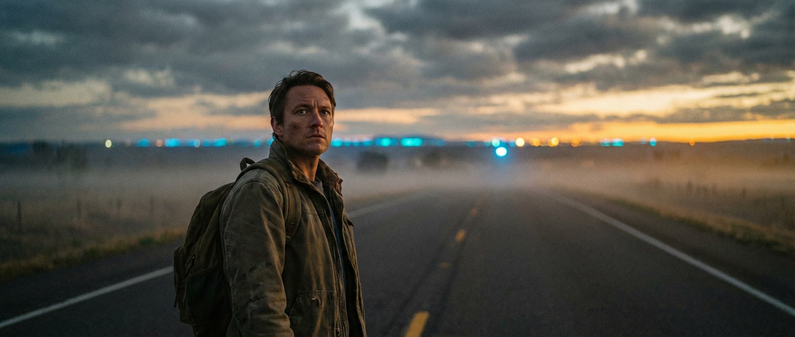 Uranus in Gemini 2026 to 2033 long term effects for all zodiac signs — person standing at a long road stretching to the horizon under an electric dawn sky